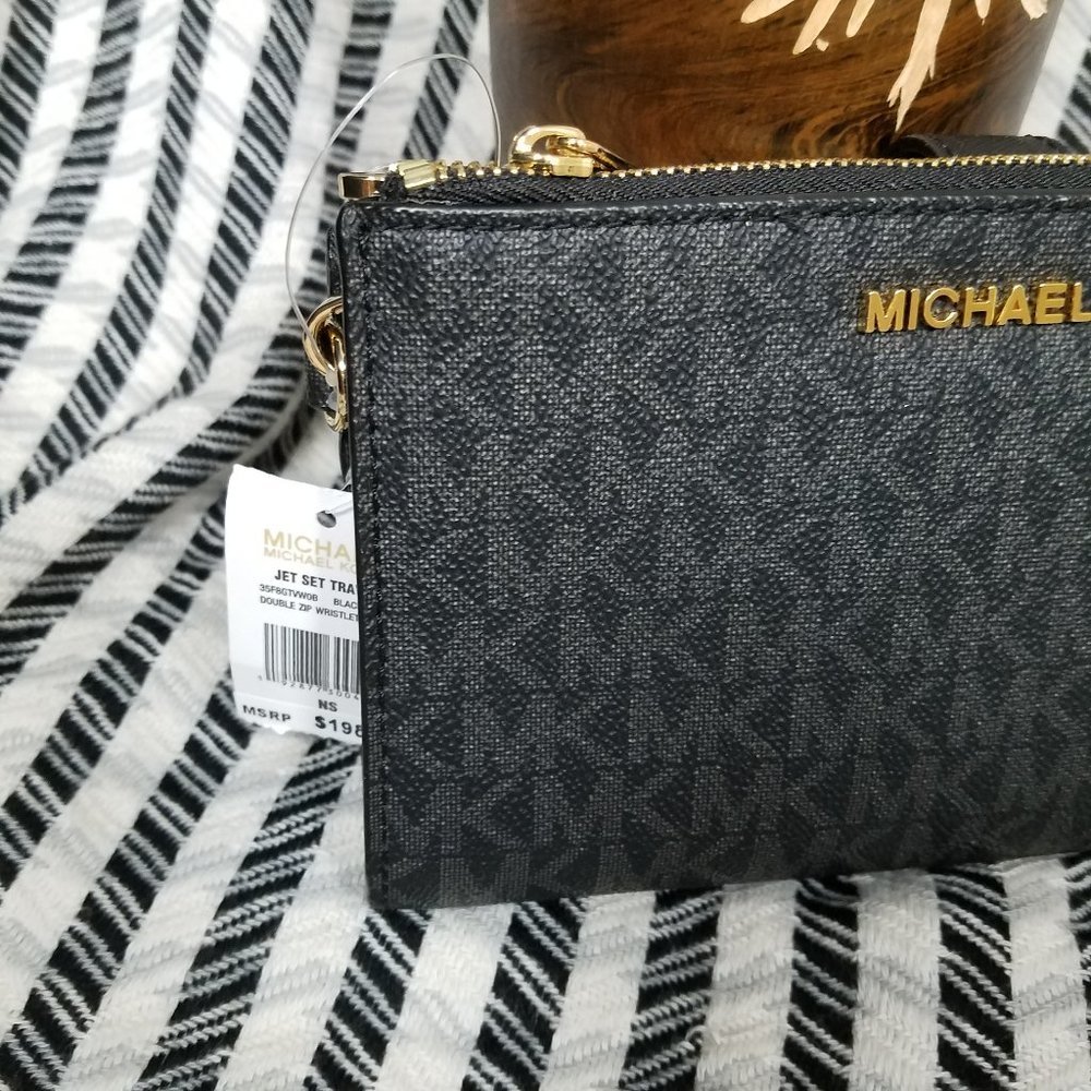 Michael Kors Jet Set Travel Black Double Wristlet - Picture 7 of 8
